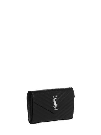 Saint Laurent Womens Wallet-On-Chain Quilted Leather Black Calfskin Bag