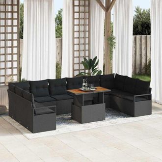 vidaXL Conjunto De Sof&aacute; De Jard&iacute;n 11 Pcs Negro Polirat&aacute;n Vidaxl