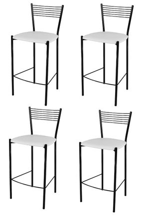 Tommychairs Tommychairs 4 Taburetes Elegance En Acero Negro Asiento Polipiel Blanco