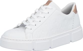 Rieker Plateausneaker RIEKER, Damen, Gr. 36, weiss (wei&szlig;), Lederimitat, Schuhe Plateausneaker, mit metallicfarbenen Akzenten, Freizeitschuh, Halbschuh, Schn&uuml;