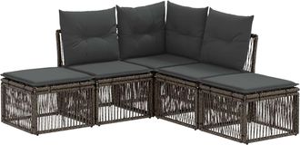 vidaXL Conjunto De Sof&aacute;s De Jard&iacute;n 5 Uds. Gris Rat&aacute;n Sint&eacute;tico Vidaxl