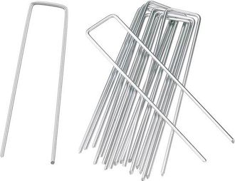 OEM 25 Estacas Estacas Hierro Galvanizado U, Estacas Fabricadas Tela C&eacute;sped, Estacas Cercas, Asegurar Tuber&iacute;as Riego, Plateadas, 2,5 X 4 X 20 Mm