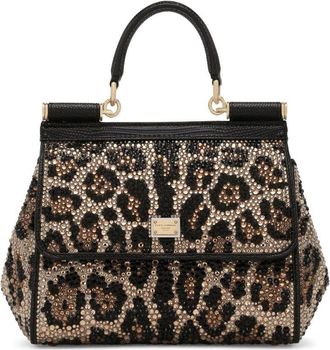 Dolce & Gabbana small Sicily crystal-embellished tote bag - women - Silk/Calf Leather/Polyester/Rayon/Polyester/Calf Leather - One Size - Neutrals