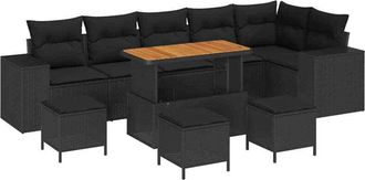 vidaXL Conjunto De Sof&aacute; De Jard&iacute;n Con Coj&iacute;n Con Almohada 10 Pcs Negro Vidaxl