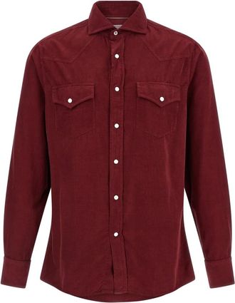 Brunello Cucinelli Casual Shirts, male, Red, S, Easy Fit Western Shirt