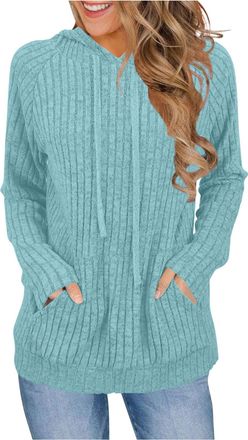 Generic Sweaters for Women Long Sleeve Shirts Fashion Hoodies Pullover Sweatshirts Ribbed Knit Jumper Basic Ladies Hoodie Oversized Loose Sweaters Casual Fall