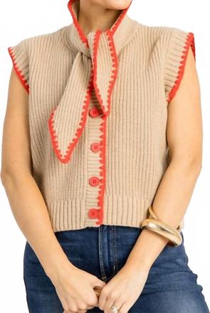 Merci Tie Neck Sweater Vest In Beige