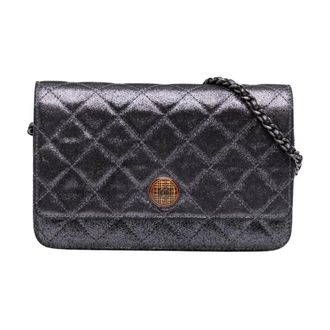 Chanel Pre-owned Quilted Flap Clutch met Kettingdetail Avondtas - Dames - Pre-owned - Grijs - Maat: ONE Size