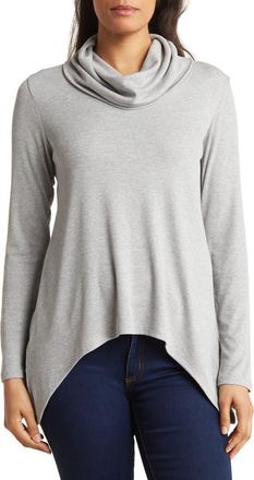 Go Couture Cowl Neck Asymmetric Top in Charcoal Print 1 at Nordstrom Rack, Size X-Large