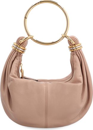 Chlo&eacute; Womens Leather Hobo Bag With Top Handle Pink Calf Shoulder