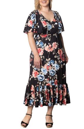 Kiyonna Madrid Floral Flutter Sleeve Maxi Dress in Midnight Meadow at Nordstrom, Size 1X