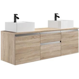 Vente-Unique Mobile per bagno sospeso con doppio lavabo 150 cm Naturale chiaro - JIMENA II