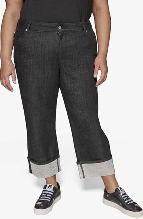 Karl Lagerfeld Crystal Cuff High Waist Jeans in Blue at Nordstrom, Size 22W