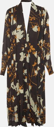 Victoria Beckham Floral Print Crepe Pleated Midi Dress