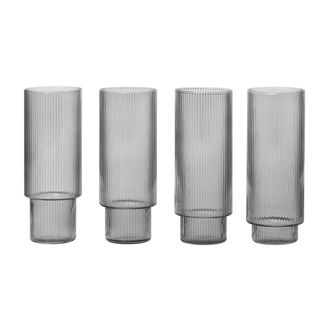 Ferm Living Ripple Longdrink-Gl&auml;ser, smoked grey (4er-Set)