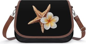 Generic Starfish Frangipani Floral Fashion Womens Crossbody Bags Novelty Handbag Shoulder Bag Purse