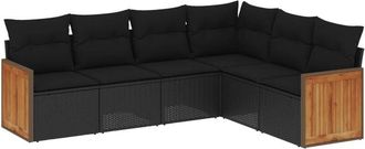 vidaXL Set De Sof&aacute;s De Jard&iacute;n 6 Piezas Y Cojines Rat&aacute;n Sint&eacute;tico Negro Vidaxl