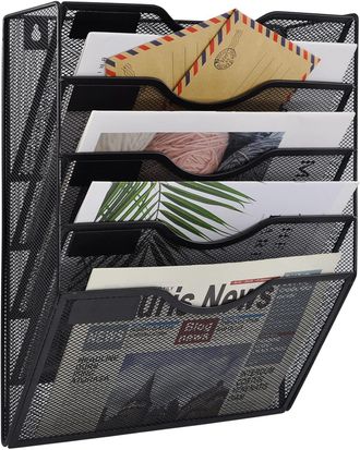 OEM Soporte Para Documentos De Pared De 5 Niveles, Organizador De Correo Colgante, Revistero Met&aacute;lico De Pared, Negro