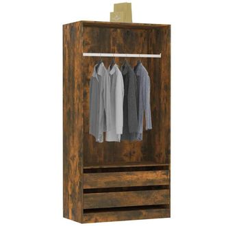 Berkfield Home Wardrobe Smoked Oak 100x50x200 cm Engineered Wood in Brown | Size: 100 x 50 x 200 cm