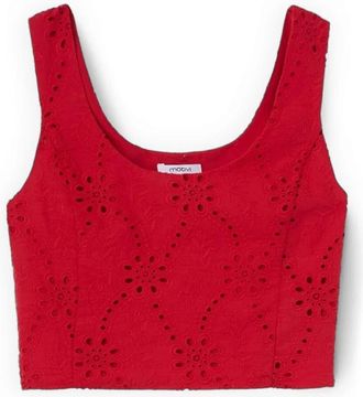 Motivi Broderie Anglaise Crop Top - Dames - Tops zonder mouwen - Rood - S - Katoen - Tops