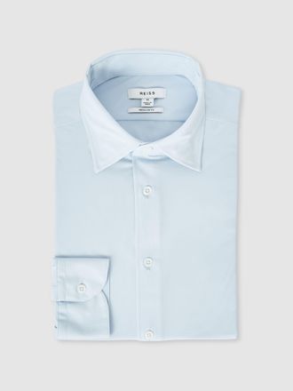 Reiss Voyager Soft Blue Regular Fit Button-through Travel Shirt, 3XL