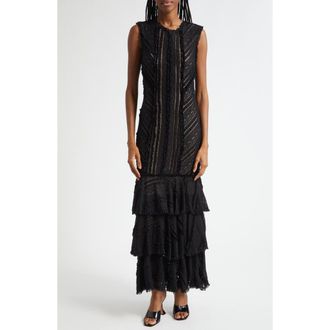 Cinq &agrave; Sept Maceio Stretch Lace Tiered Maxi Dress in Black at Nordstrom Rack, Size 8