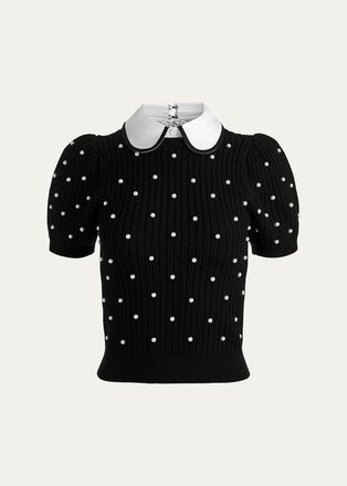 Alice & Olivia Chase Embellished Stretch-Wool Puff-Sleeve Sweater