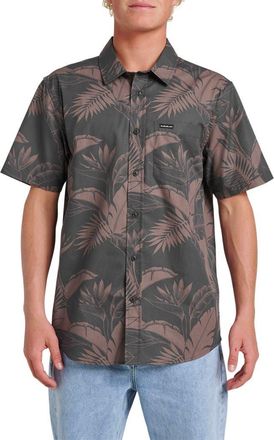 Quiksilver Kahnu Classic Fit Leaf Print Short Sleeve Button-Up Shirt in Black at Nordstrom Rack, Size Xx-Large