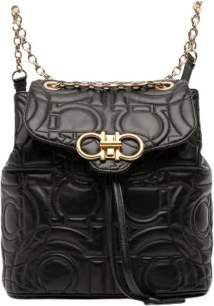 Ferragamo Pre-owned Backpacks, female, Black, Size: ONE SIZE Pre-owned Leather Backpack