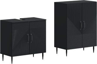 vidaXL Juego De Gabinete De Ba&ntilde;o De 2 Piezas Haarlem Negro Vidaxl