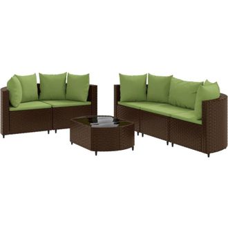 vidaXL Set Sof&aacute;s De Jard&iacute;n 6 Piezas Y Cojines Rat&aacute;n Sint&eacute;tico Marr&oacute;n Vidaxl