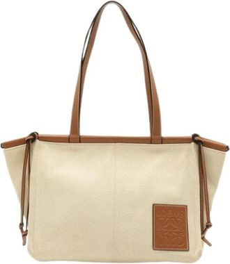 Loewe Pre-owned Cushion Canvas Leather Tote Bag - Dames - Vintage Shopper - Beige - ONE Size - Leer - Vintage