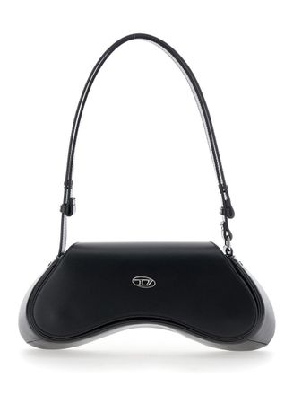 Diesel Play Black Shoulder Bag With Logo Plate In Eco-Leather Woman