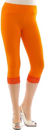 YESET Capri 3/4 Leggings Lace Cotton Opaque Leggings Trousers Underwear Ladies - Orange, L