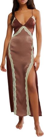 Free People Some Kind of Love Lace Trim Open Back Nightgown in Mink Combo at Nordstrom, Size X-Large