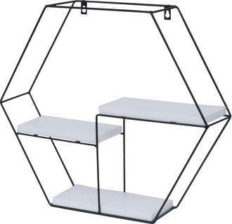 Hhg Nunca Usado] Estante De Pared Hhg 608, Estante Colgante Estante Flotante, 3 Estantes Metal Madera Maciza Industrial 43x49x11cm, Marr&oacute;n Oscuro