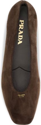 Prada Womens Ballerina Shoes Suede Dark Brown