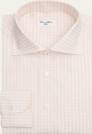 Cesare Attolini Mens Grid-Check Cotton Dress Shirt