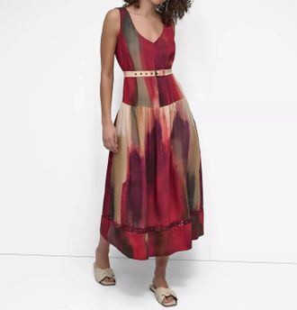 DKNY Abstract-Print Midi Dress In Red