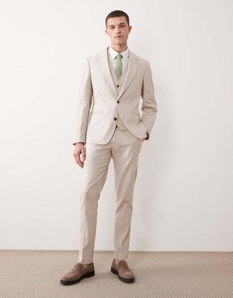 Asos Pantaloni da abito skinny in misto lino color pietra-Neutro