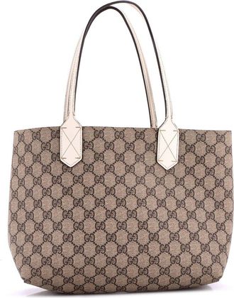 Gucci Brown Leather Reversible Tote Gg Print Small (Authentic Pre-Loved)