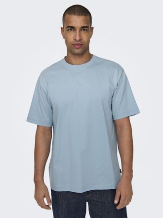 Only & Sons Rundhalsshirt ONLY & SONS ONSFRED RLX SS TEE, Herren, Gr. S, blau (glacier lake), Single Jersey, Obermaterial: 100% Baumwolle, unifarben, relaxed fit 