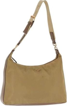 Prada Pre-owned Shoulder Bags, female, Beige, Size: ONE SIZE Pre-owned Nylon Shoulder Bag