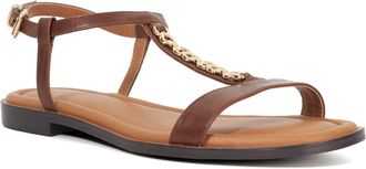 Dune London Ladies LOLLIPOPS Leather Chain Detail Open Toe Sandals Size UK 8 Flat Heel Casual Sandals