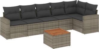 vidaXL Vidaxl - Set De Sof&aacute;s De Jard&iacute;n 7 Piezas Con Cojines Rat&aacute;n Pe Gris