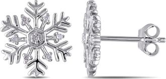 Amour Diamond Snowflake Stud Earrings In Sterling Silver