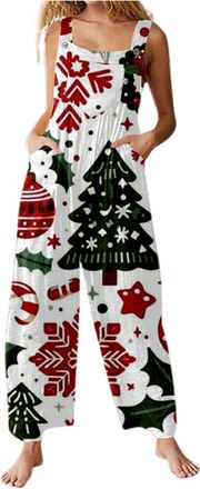 Generic Xmas Onesies Christmas Jumpsuit for Women UK Santa Claus Print Dungarees Snowman Print Tunic Long Overall High Waist Slim Fit Fitness Onsies Romper Wi