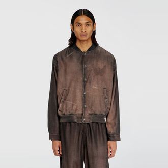 Diesel Bomber jacket in fluid coated denim - Denim Jackets - Man - Brown