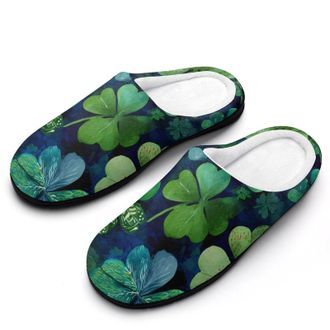 Generic Shamrocks Four Leaf Clovers Slippers Men Winter Warm Cotton Anti-Slip Indoor Slip-Ons House Shoes
