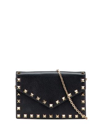 Valentino Garavani 2000-2007 Pebbled Calfskin Rockstud Envelope Wallet on Chain crossbody bag - women - Calf Leather - One Size - Black